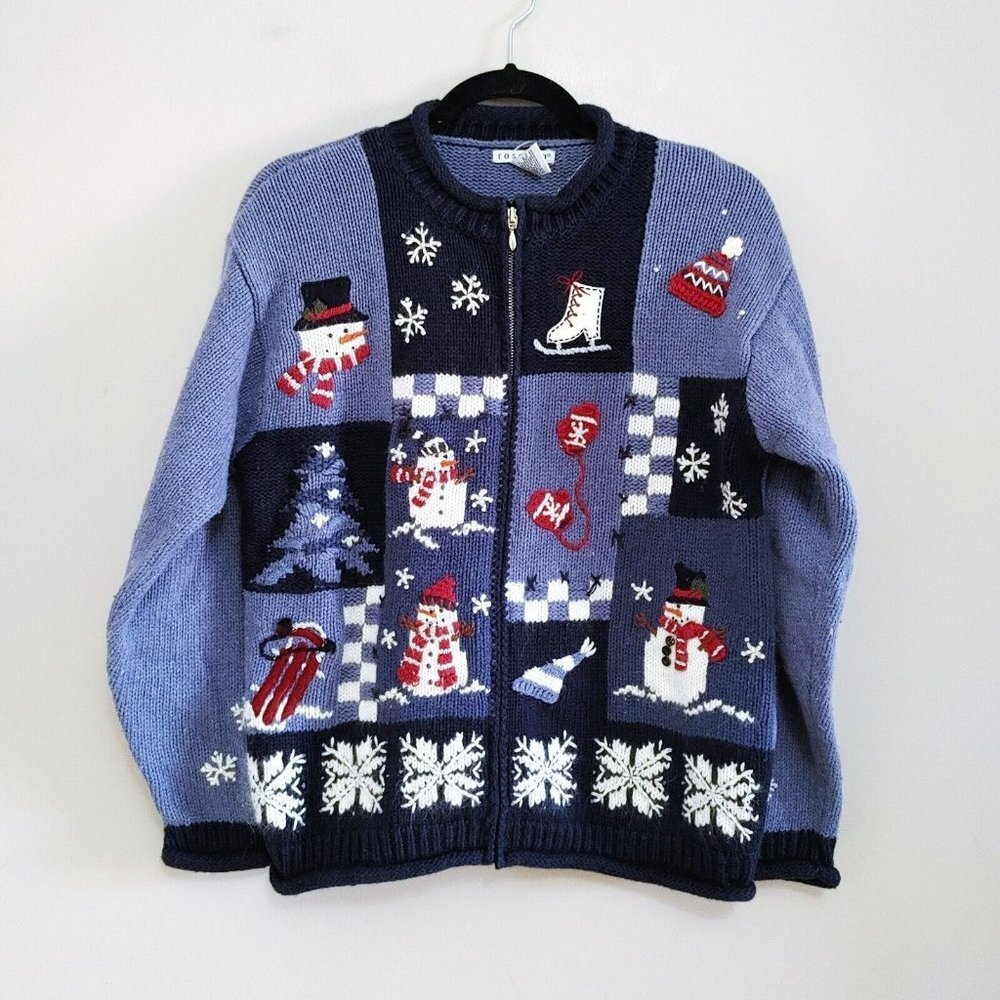 Rosanna Womens Full Zip Cardigan Sweater Size  Medium Winter Christmas Holiday